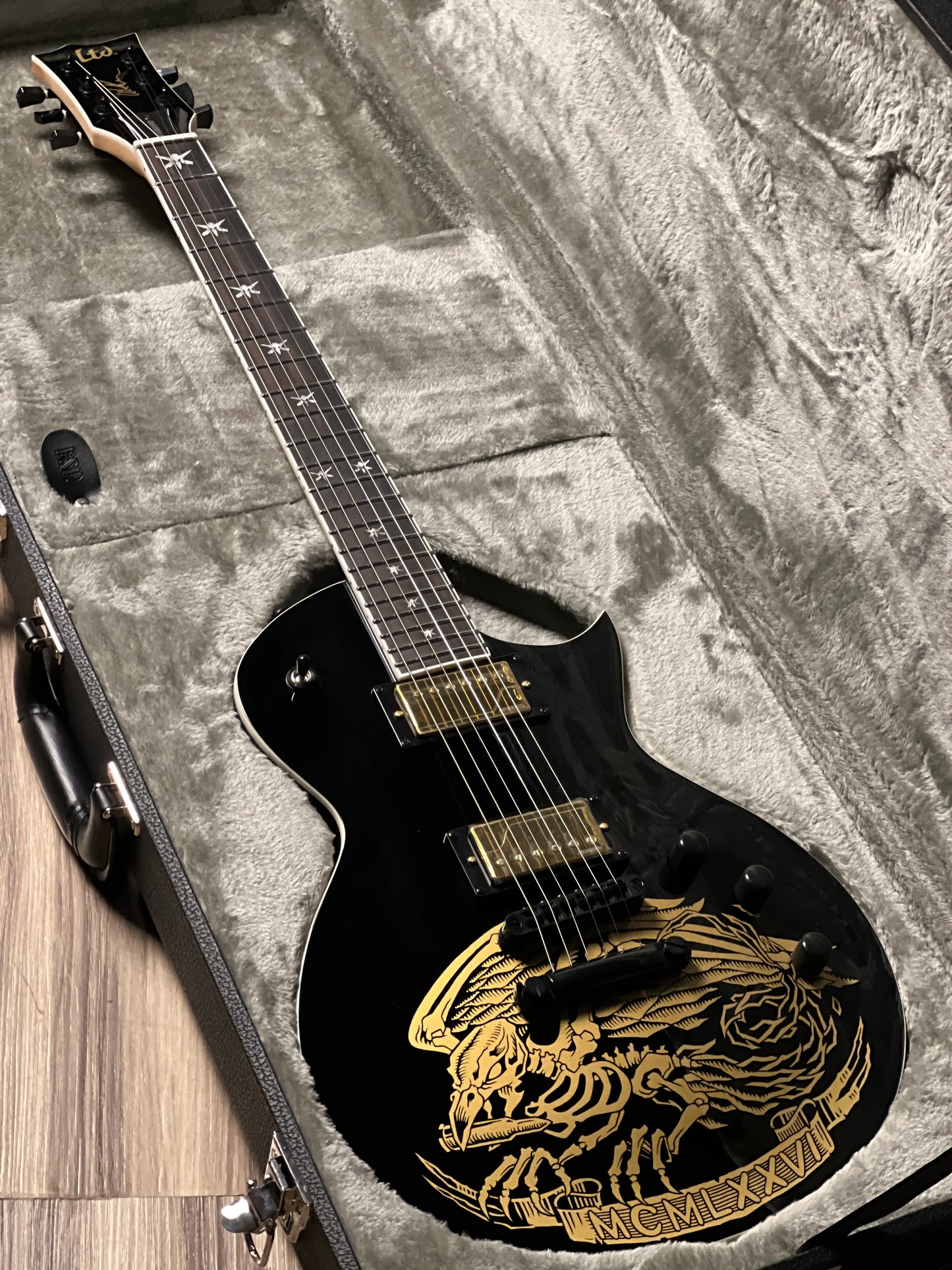 Đàn Guitar Điện ESP Will Adler Warbird Distressed, Distressed Black w/ Warbird Graphic